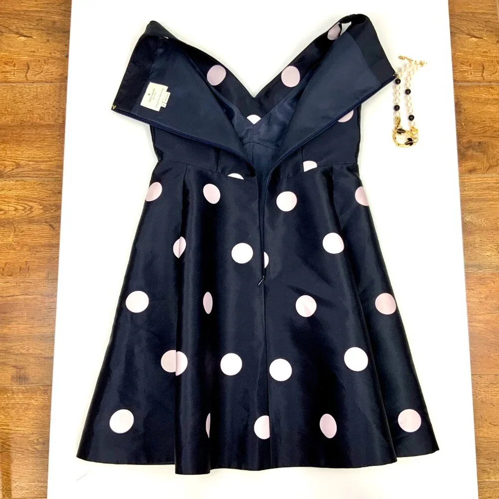 Kate Spade Steal The Spotlight Polka Dot Fit & Flare Dress Ink Navy Pink Sz 8